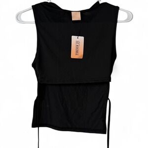 Forever 21 Black Open Back Tie Back Crop Top Women's XS Y2K